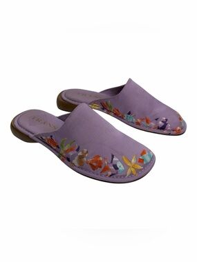 Transit Moroccan Wood-Bottom Loafers Lavender Floral-Embroidered Mules Slippers
